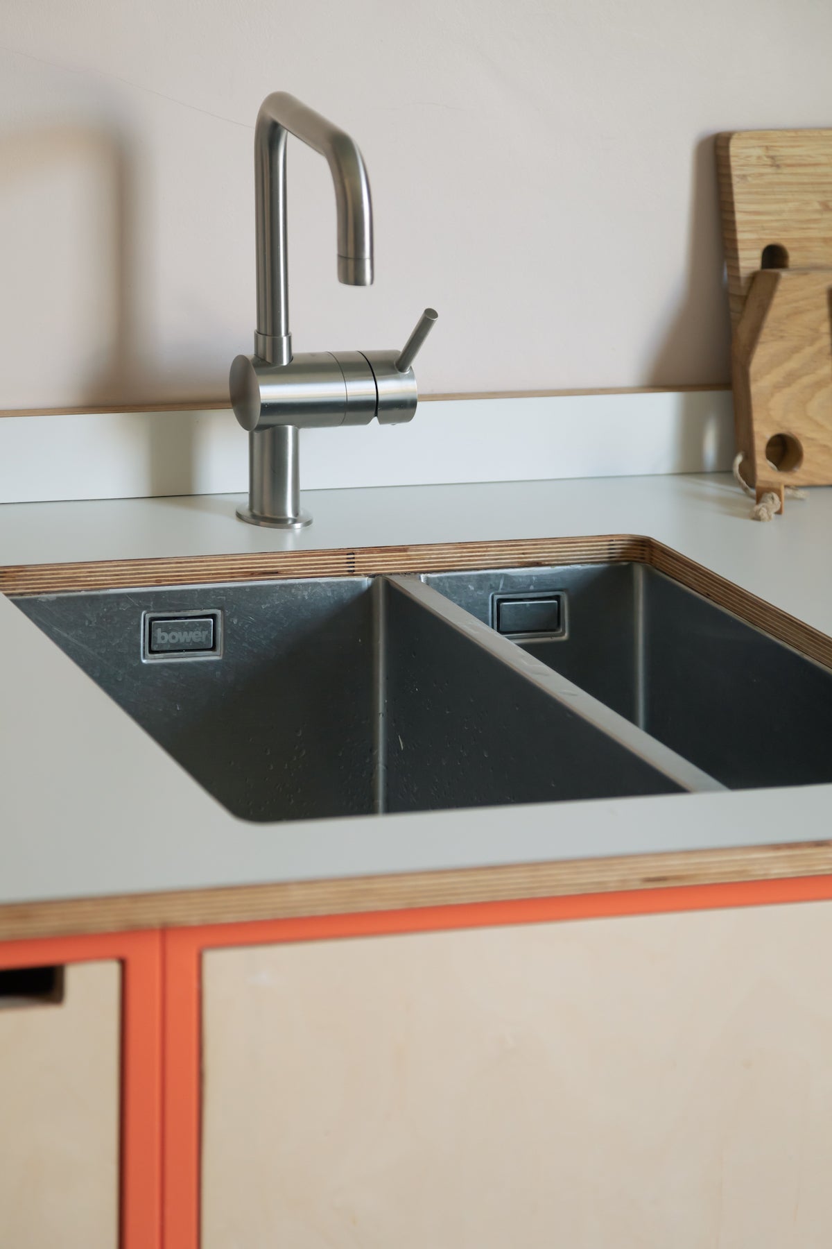 Steel frame kitchen, birch ply wood and laminate worktop