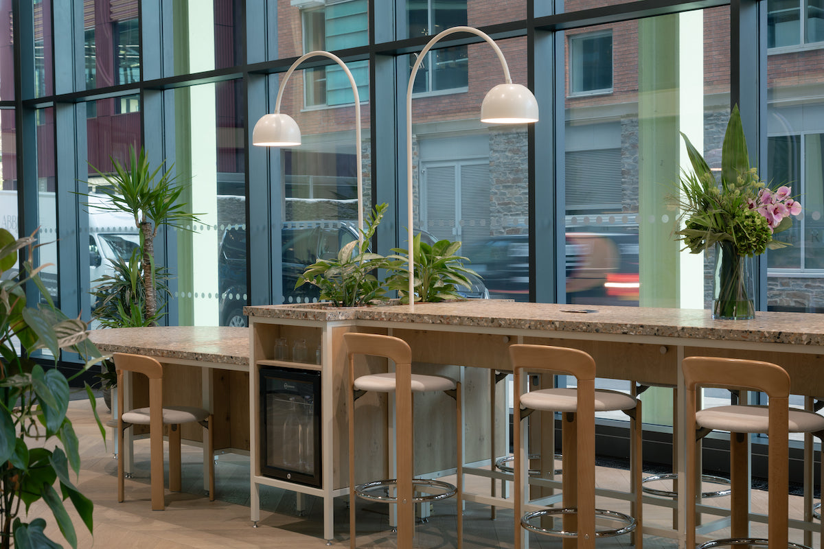 Co working and green office space with a 12 meter reception desk 