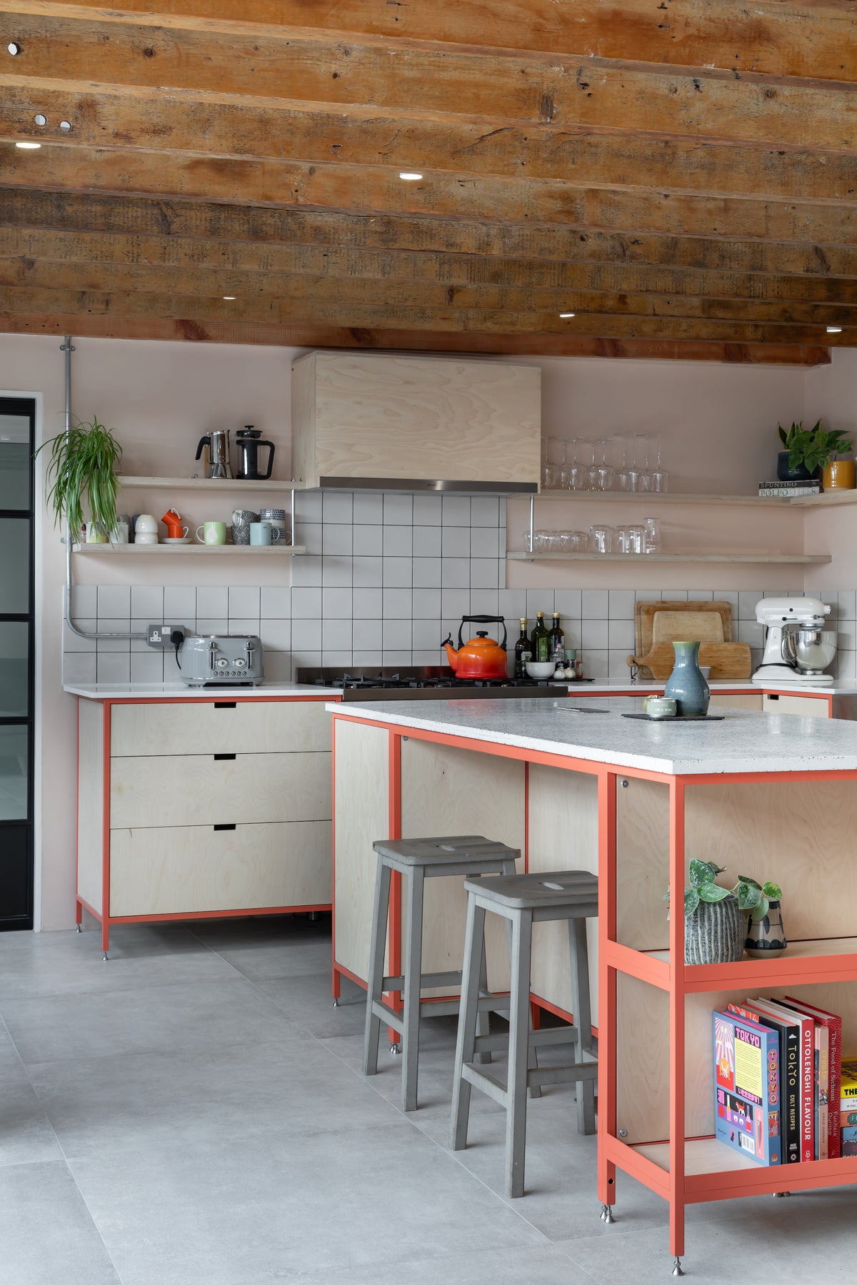bespoke kitchen island in metal frame work, industrial loft living style 