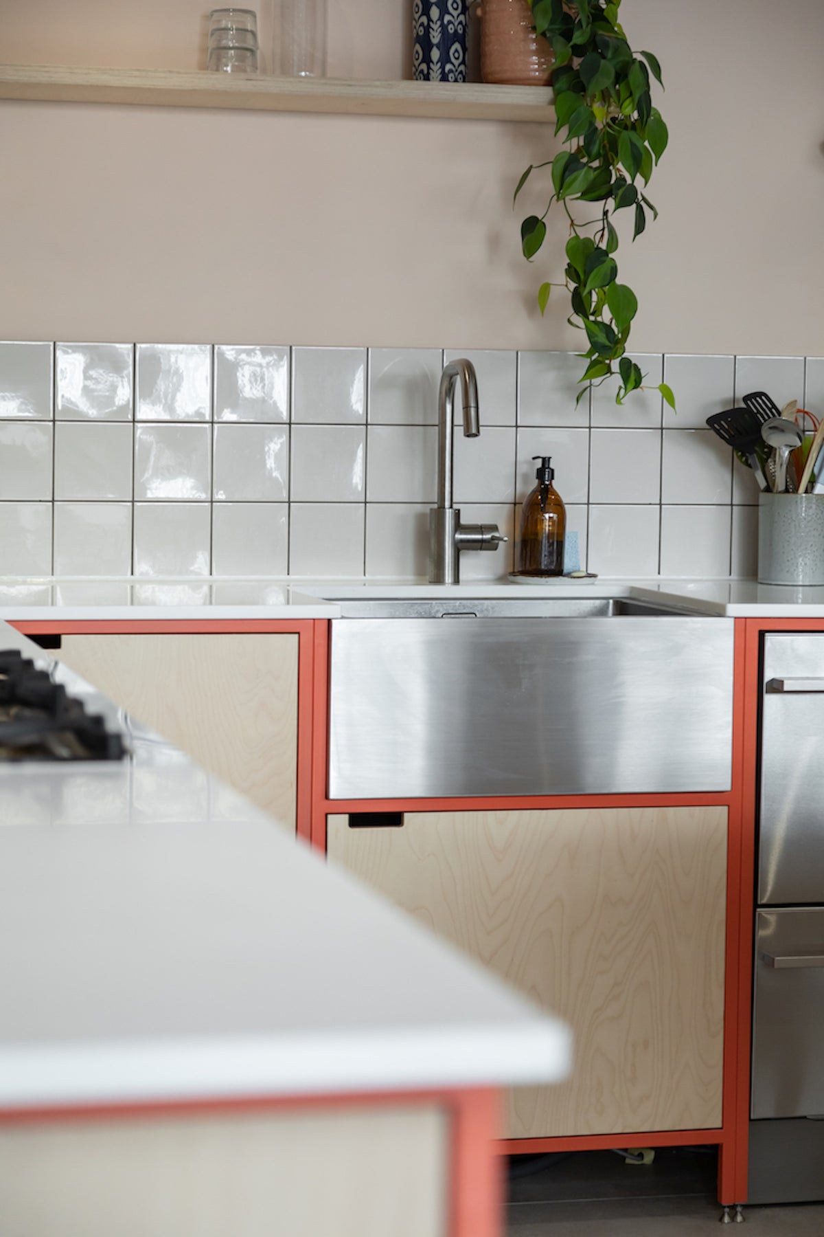 Stainless steel Belfast sink and with solid surface worktop 