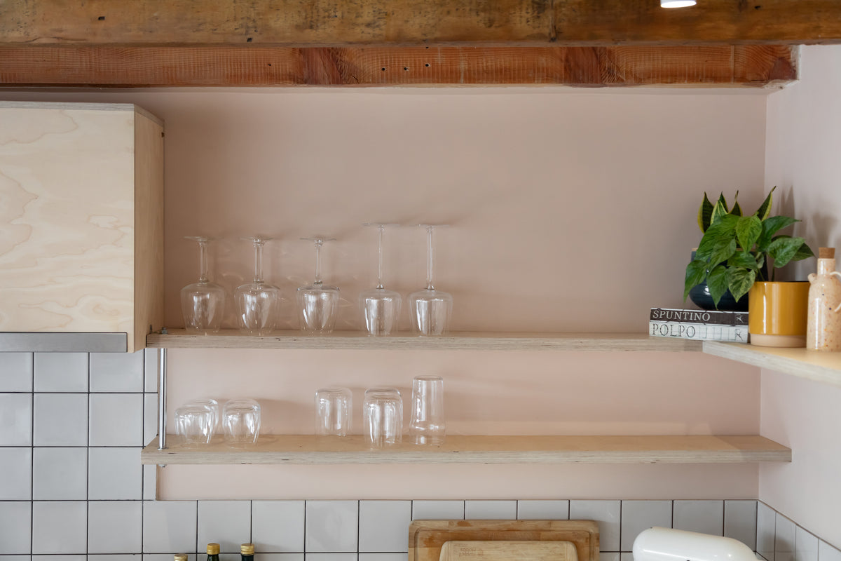 Floating birch plywood shelves 
