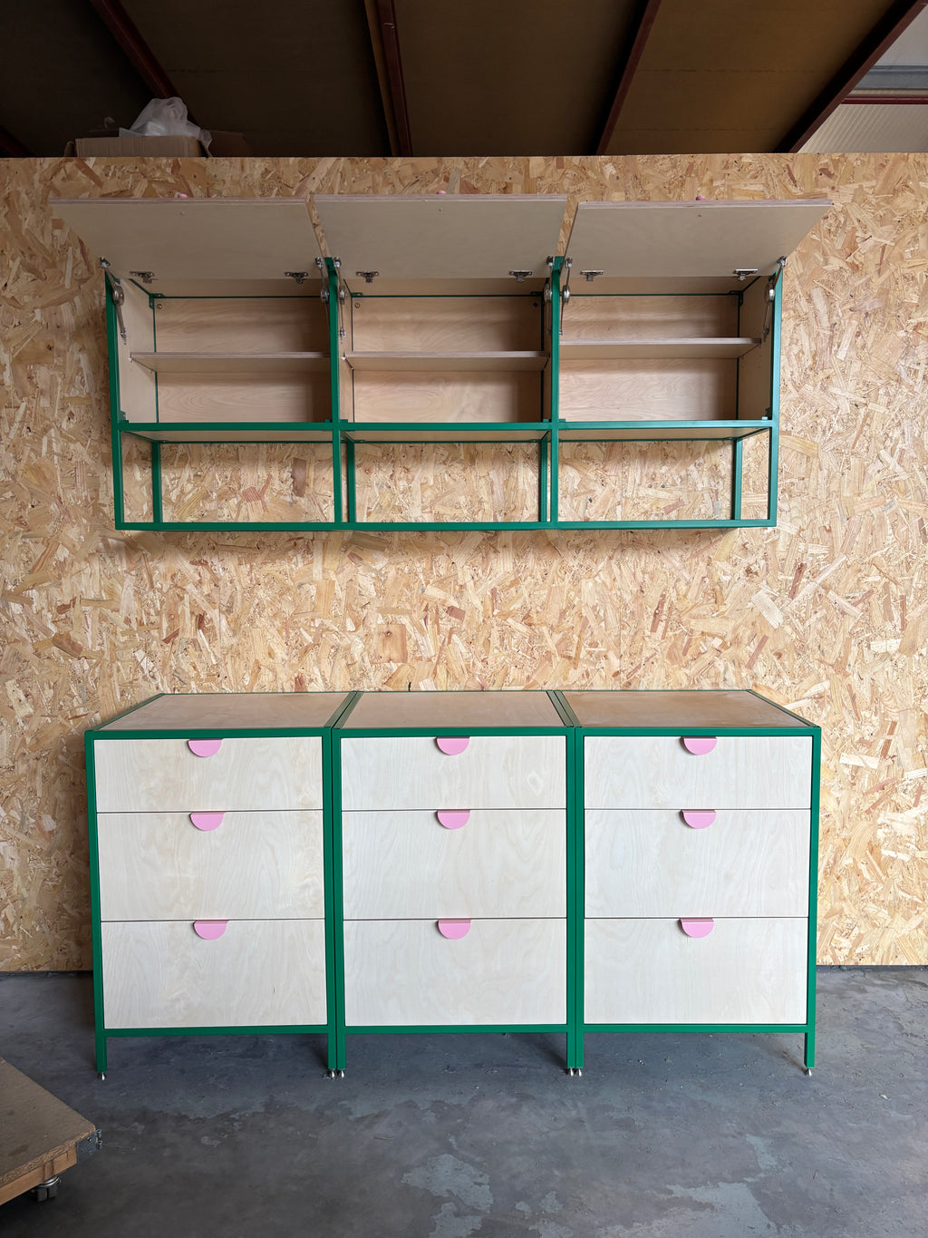 Metal & Plywood Triple Locker Wall Cabinet.
