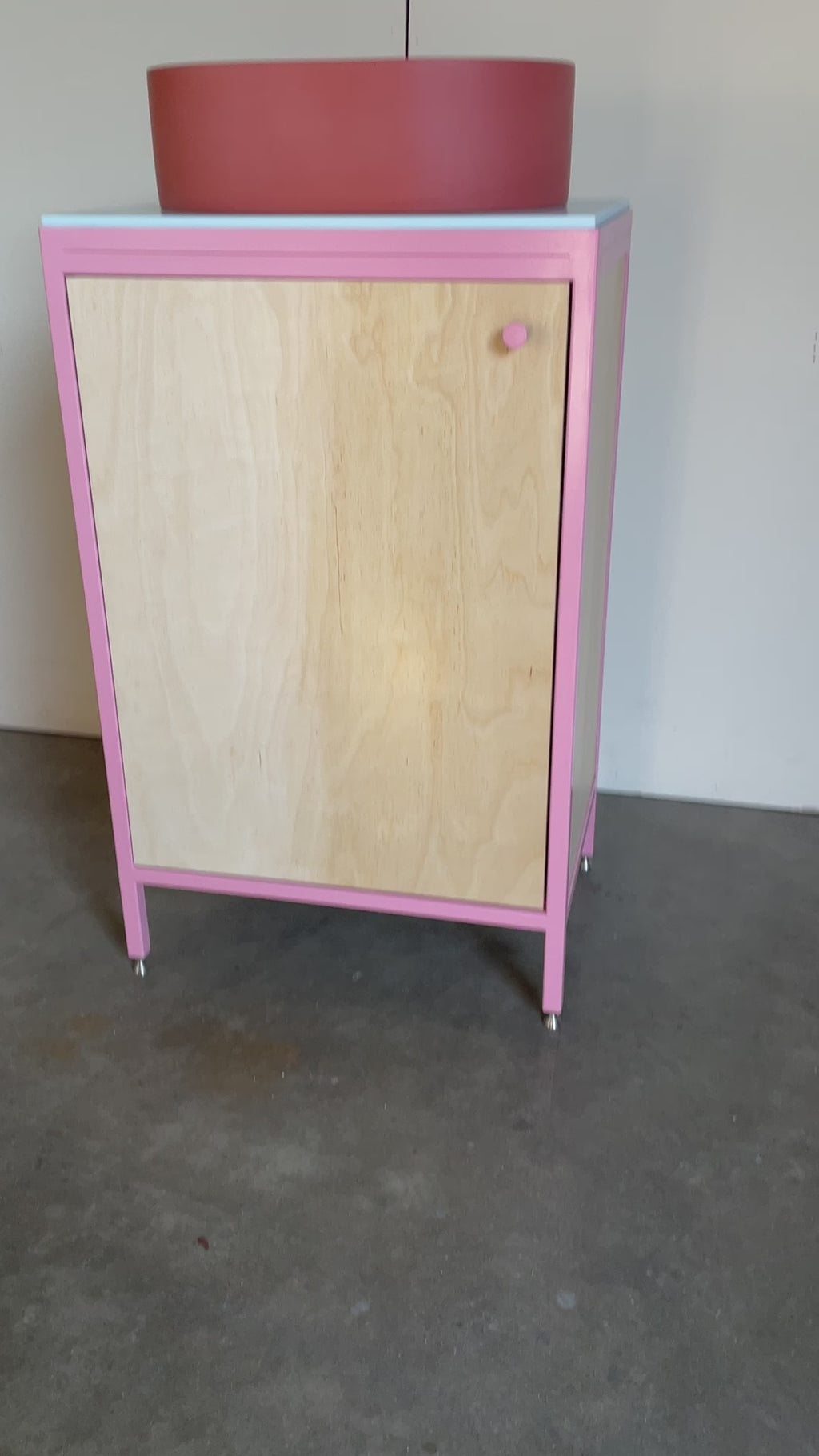 Compact Vanity Unit - Baby Pink and Birch Plywood.